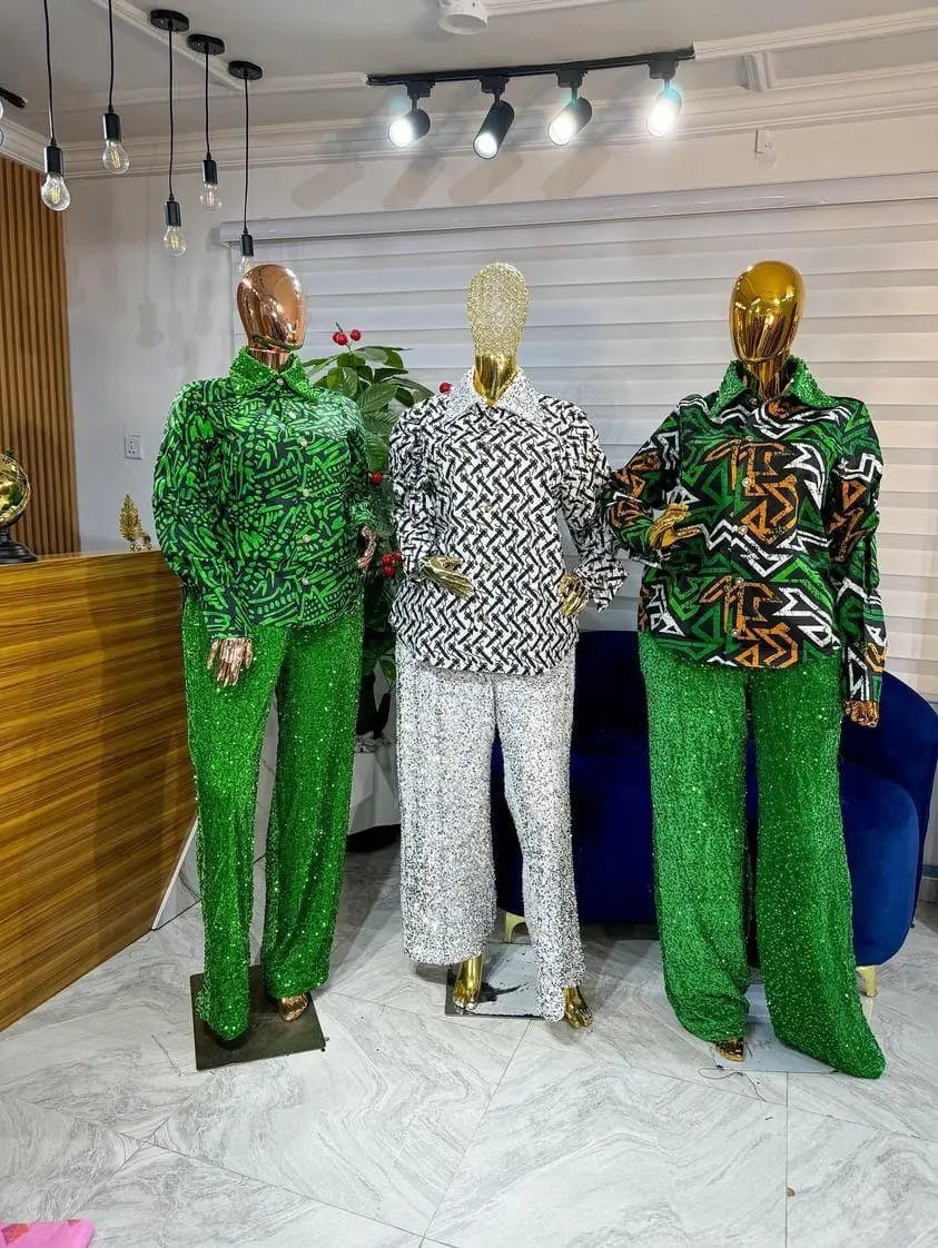 Ankara with Sequin pants two Piece Set
