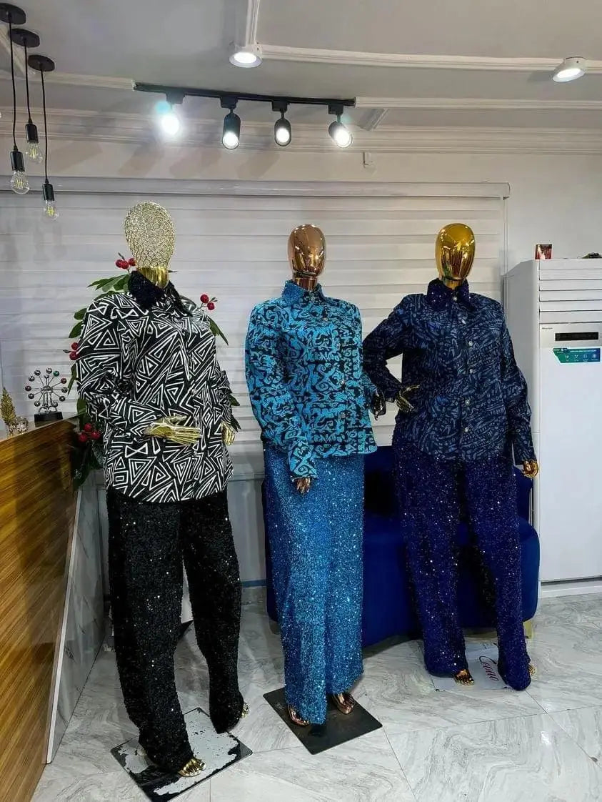 Ankara with Sequin pants two Piece Set