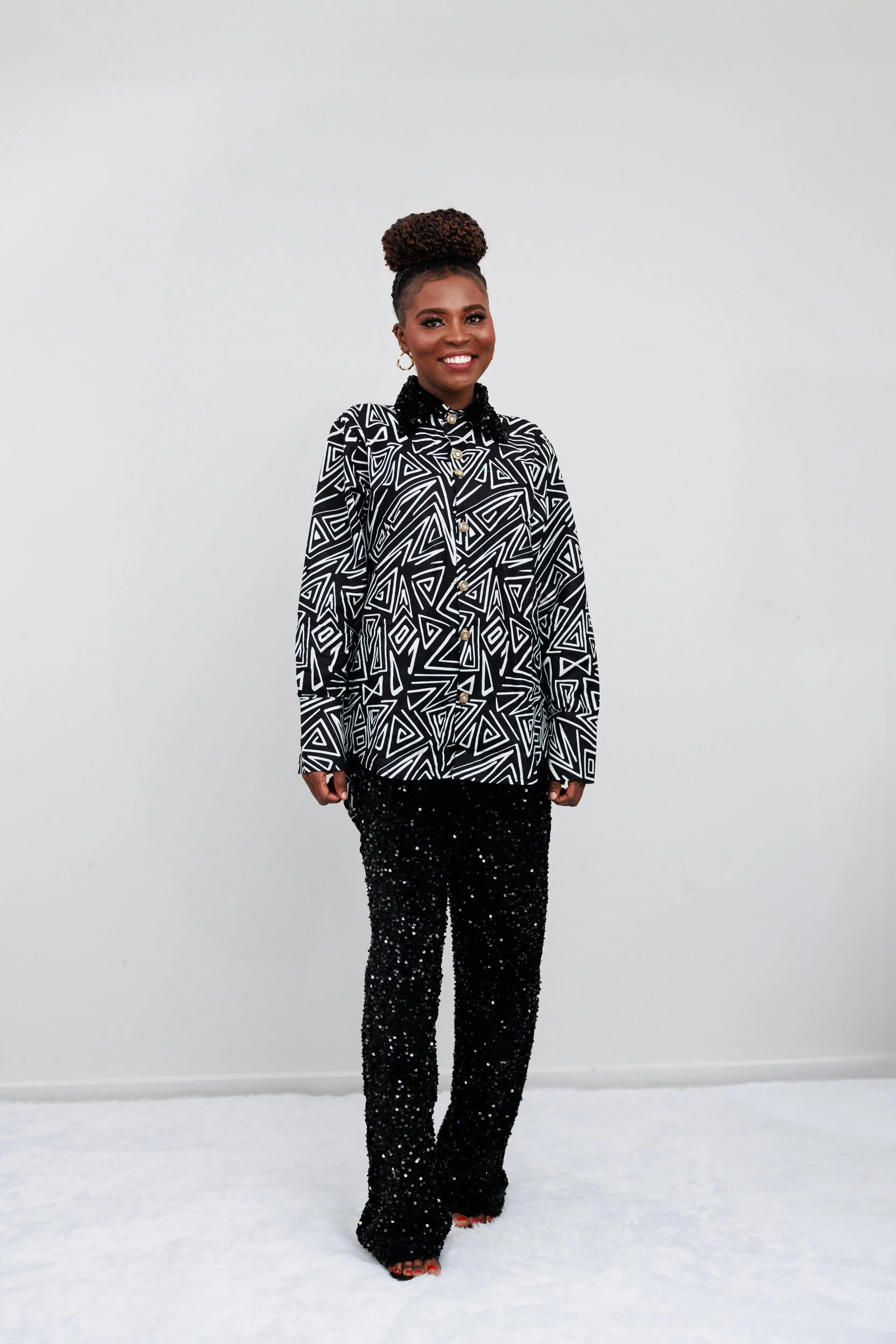 Ankara with Sequin pants two Piece Set