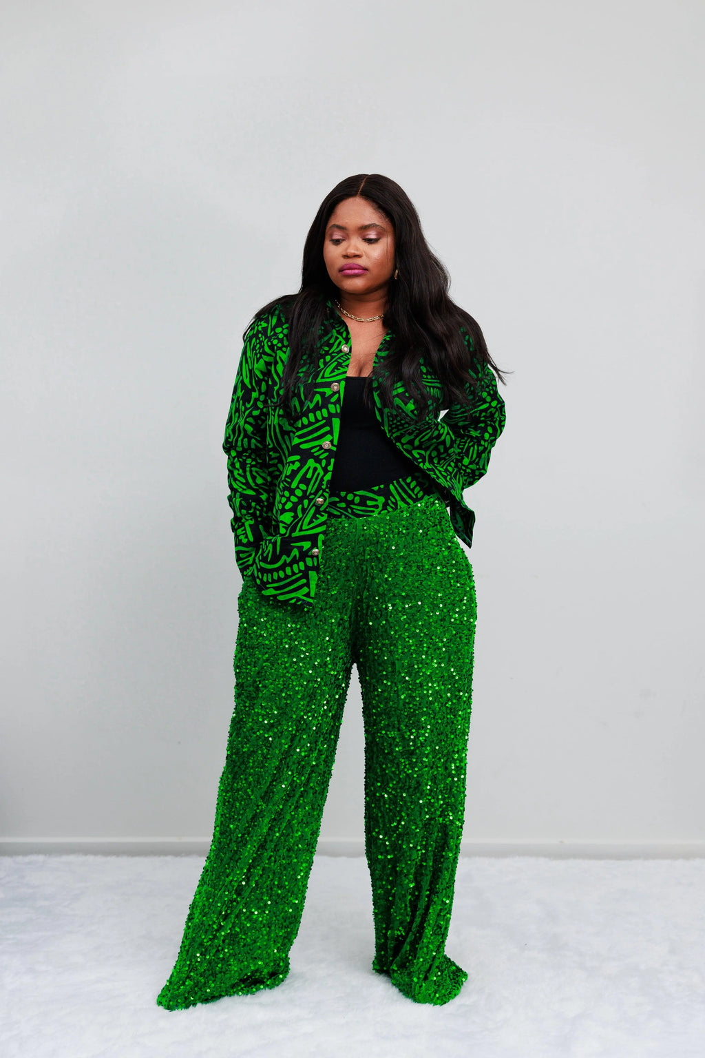Ankara with Sequin pants two Piece Set