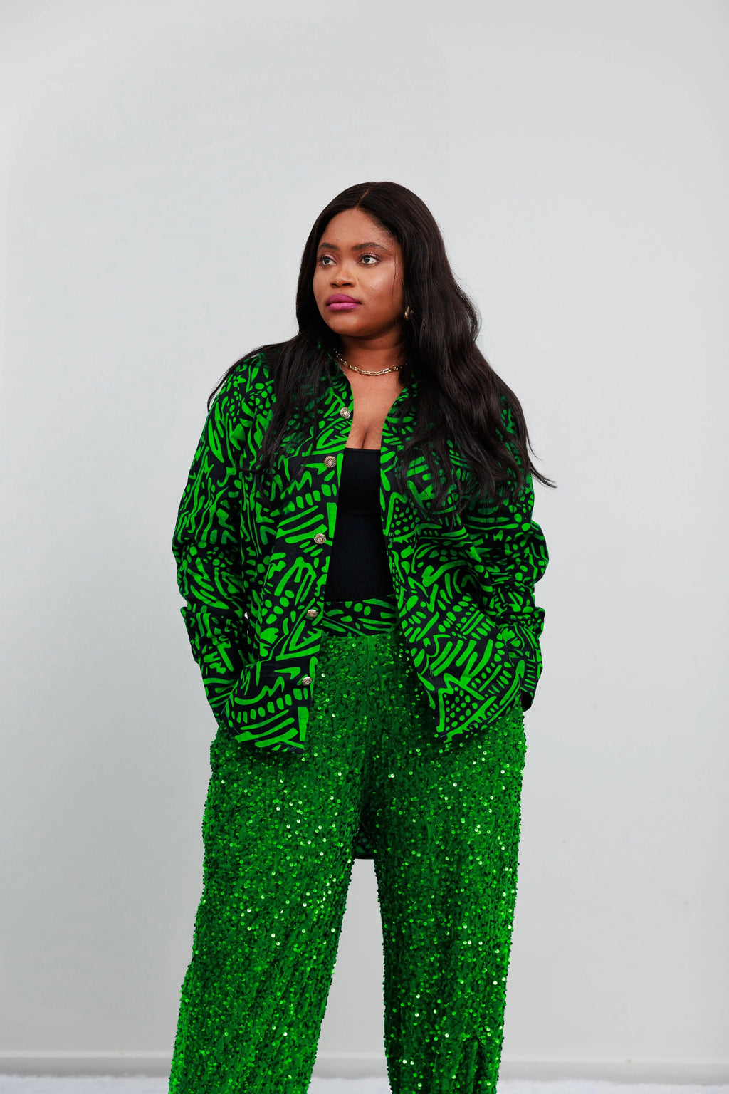 Ankara with Sequin pants two Piece Set